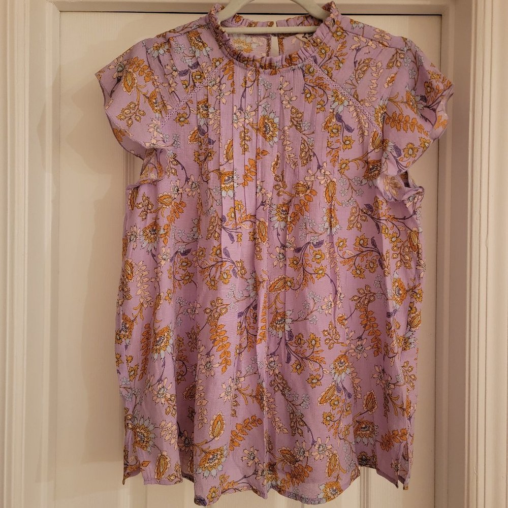Nanette Lepore Flutter Sleeve Pintuck Top, Lilac Floral, Size M